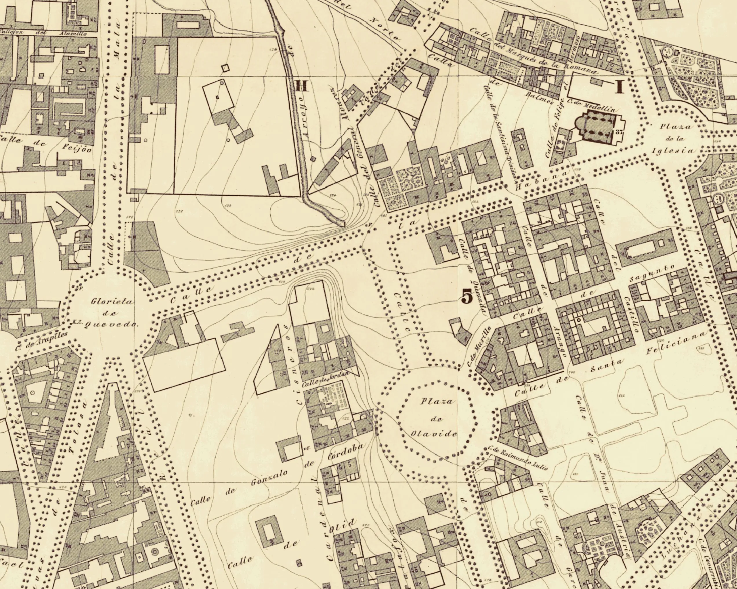 Plano parcelario Ibañez–Ibero del barrio de Chamberí en el año 1870.